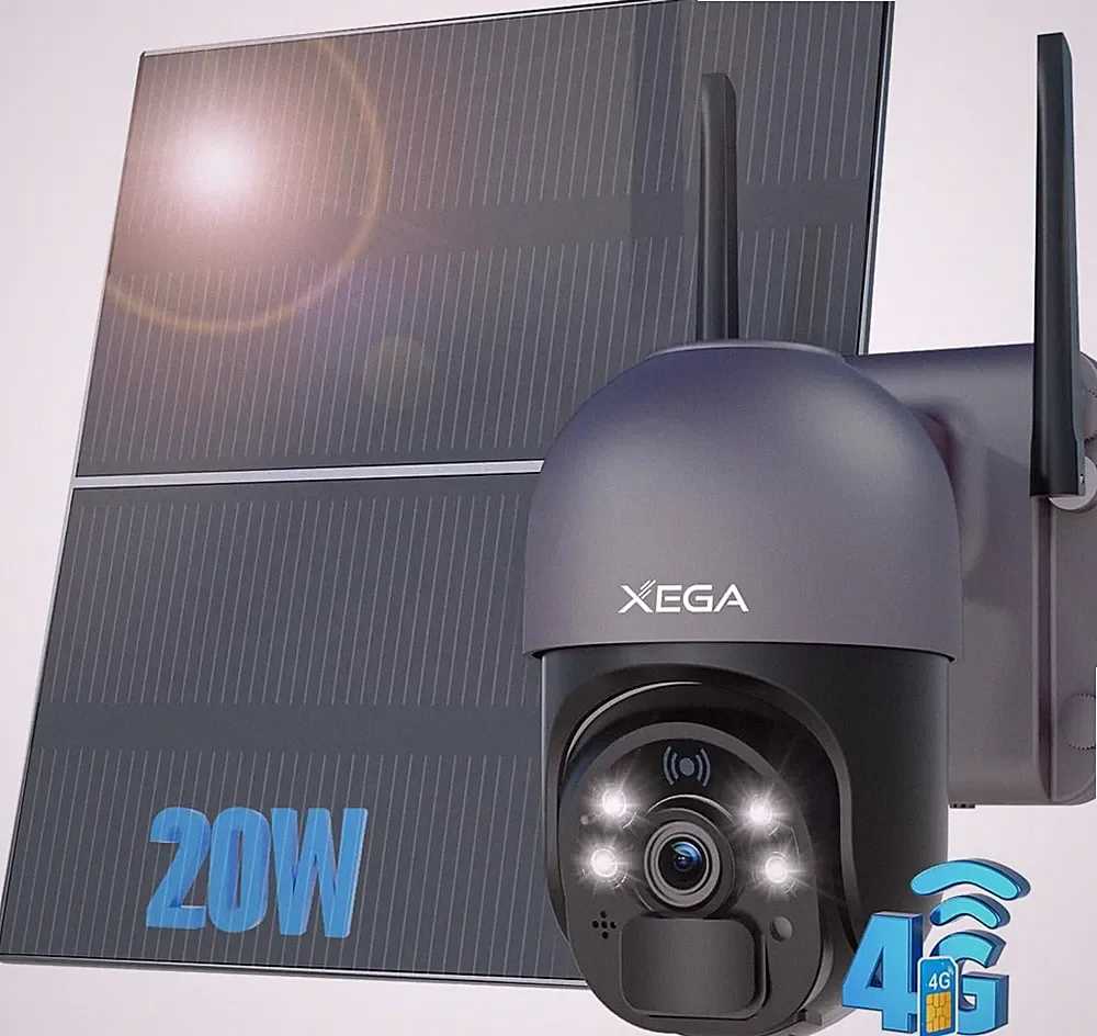 Xega 4G Überwachungskamera Solar mit SIM Karte 20000mAh Akku 2K HD grau, PTZ 355