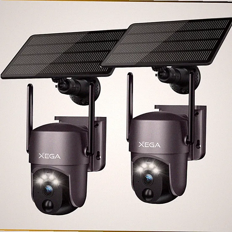 Xega S50 Überwachungskamera Außen Kabellos 2er-Pack mit Solarmodul, 3 MP, WLAN