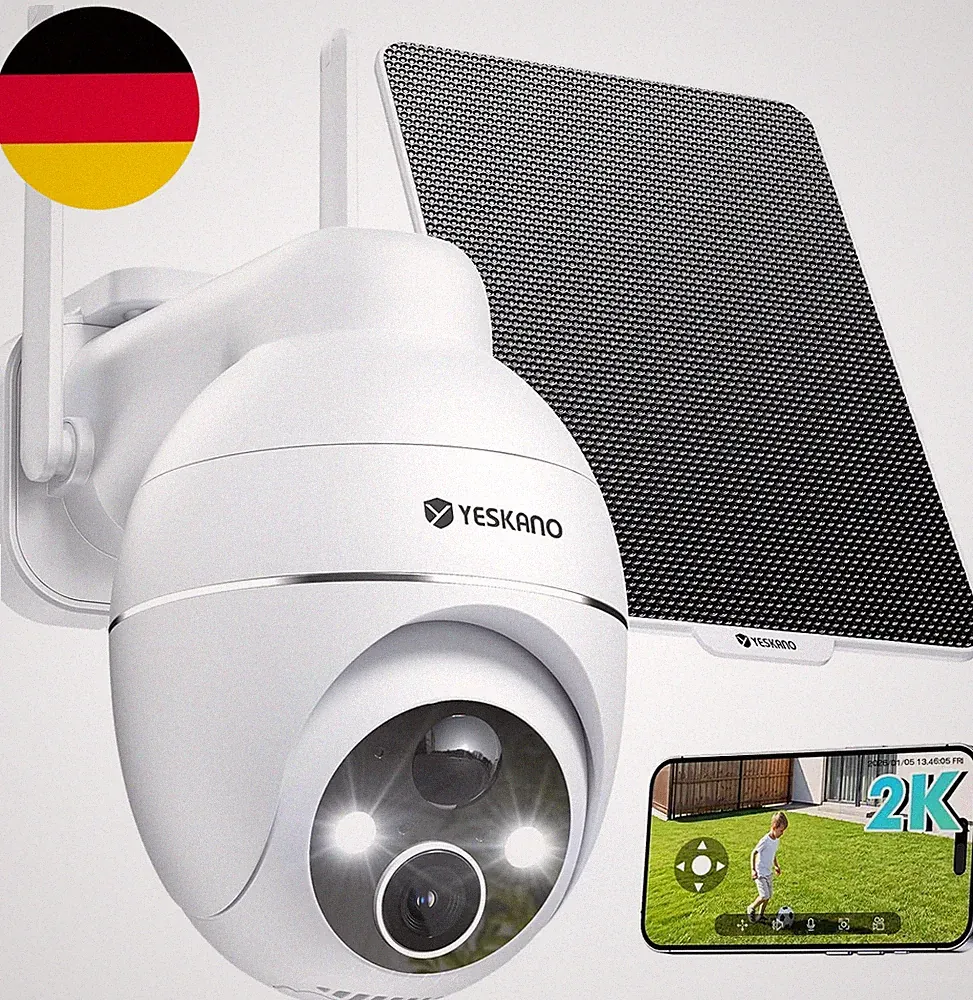 YESKANO 2K Überwachungskamera Aussen Akku Solar, Kabellos 2,4Ghz WLAN Outdoor Ka