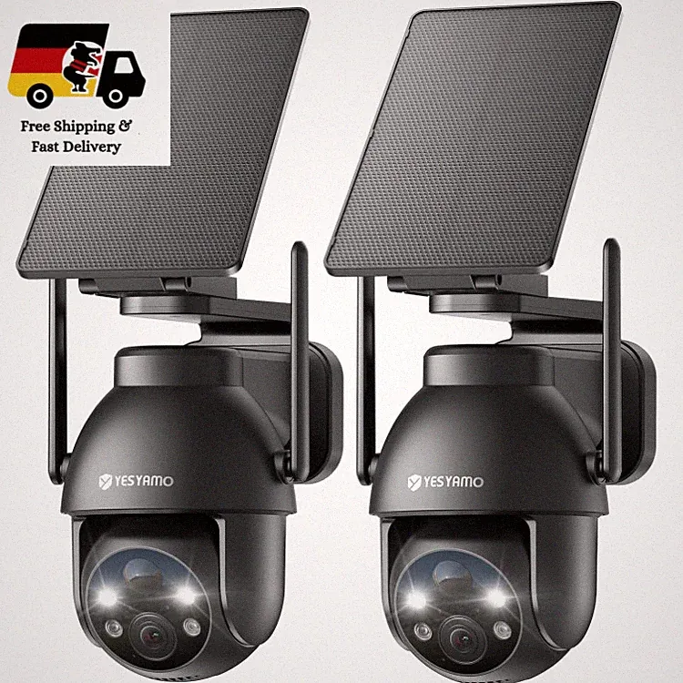 YESYAMO 2K Überwachungskamera Außen Solar mit 360 Abdeckung, 2 Stück Grau, App