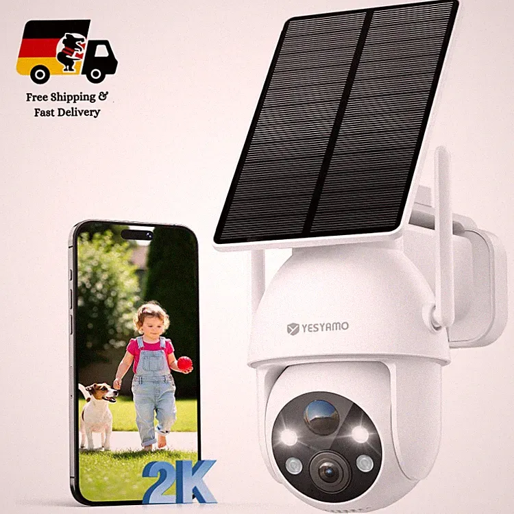 YESYAMO 2K Überwachungskamera Außen WLAN Mit Solarenergie 355 90 Pan Tilt, Weiß