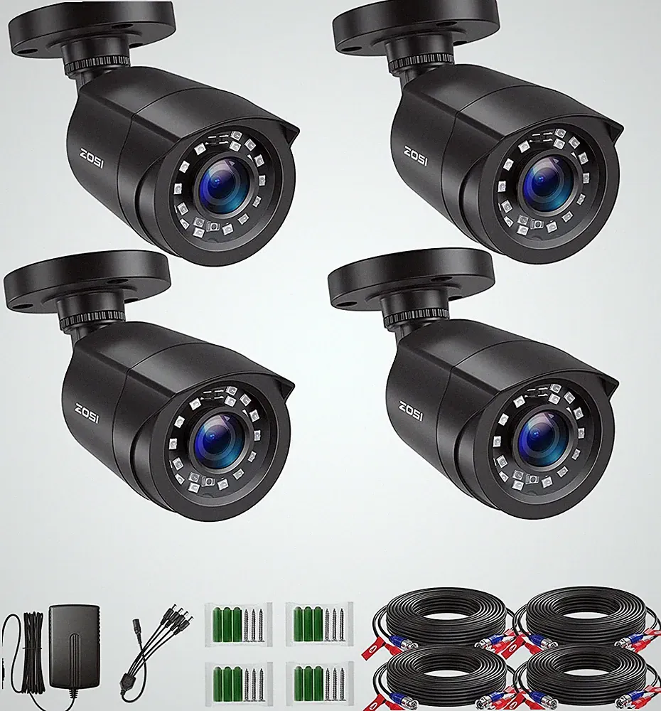 ZOSI 1080P 4Stk TVI Außen Überwachungskamera 24M InfrarotNachtsicht Schwarz CCTV