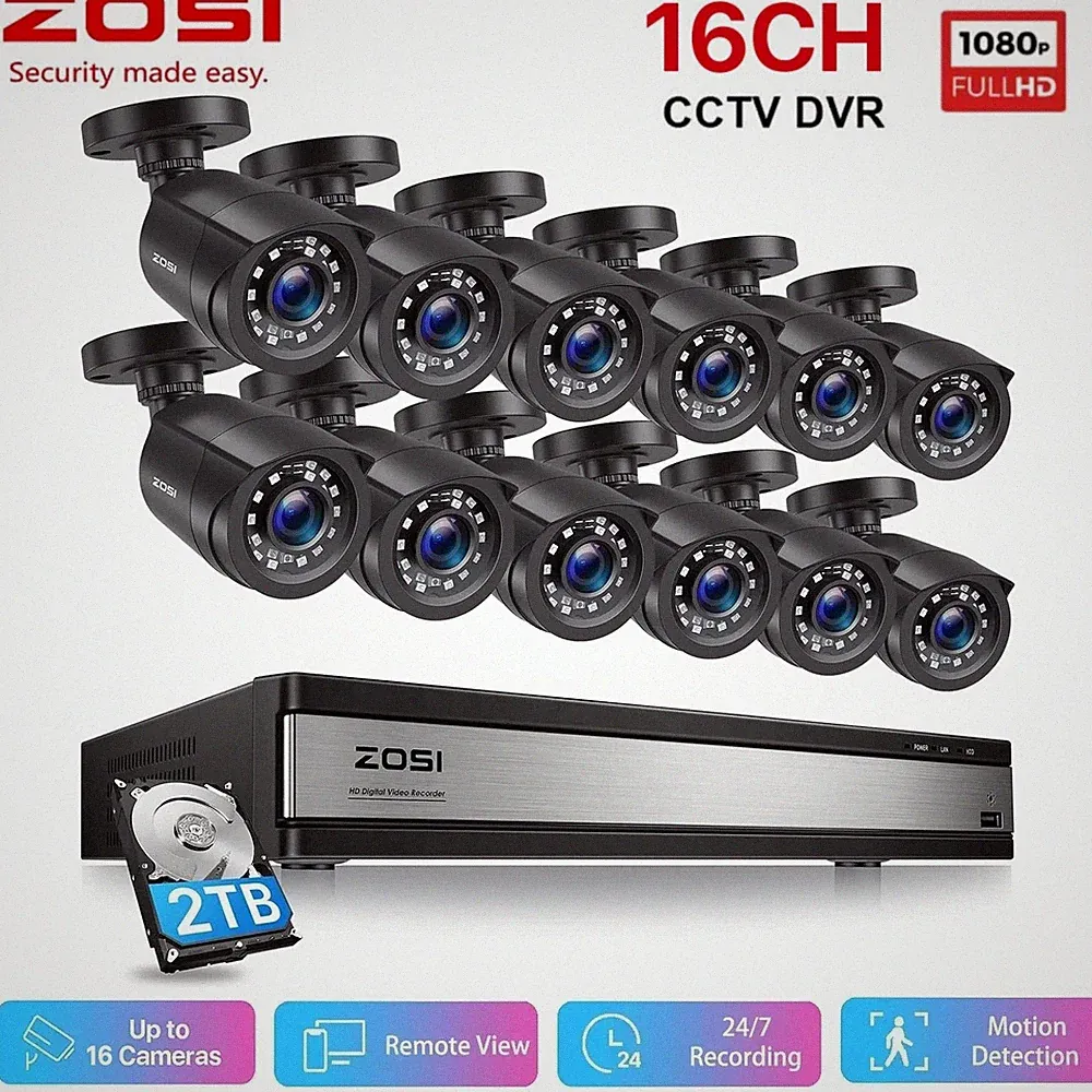 ZOSI 1080P H265+ 16CH Set 12x2MP