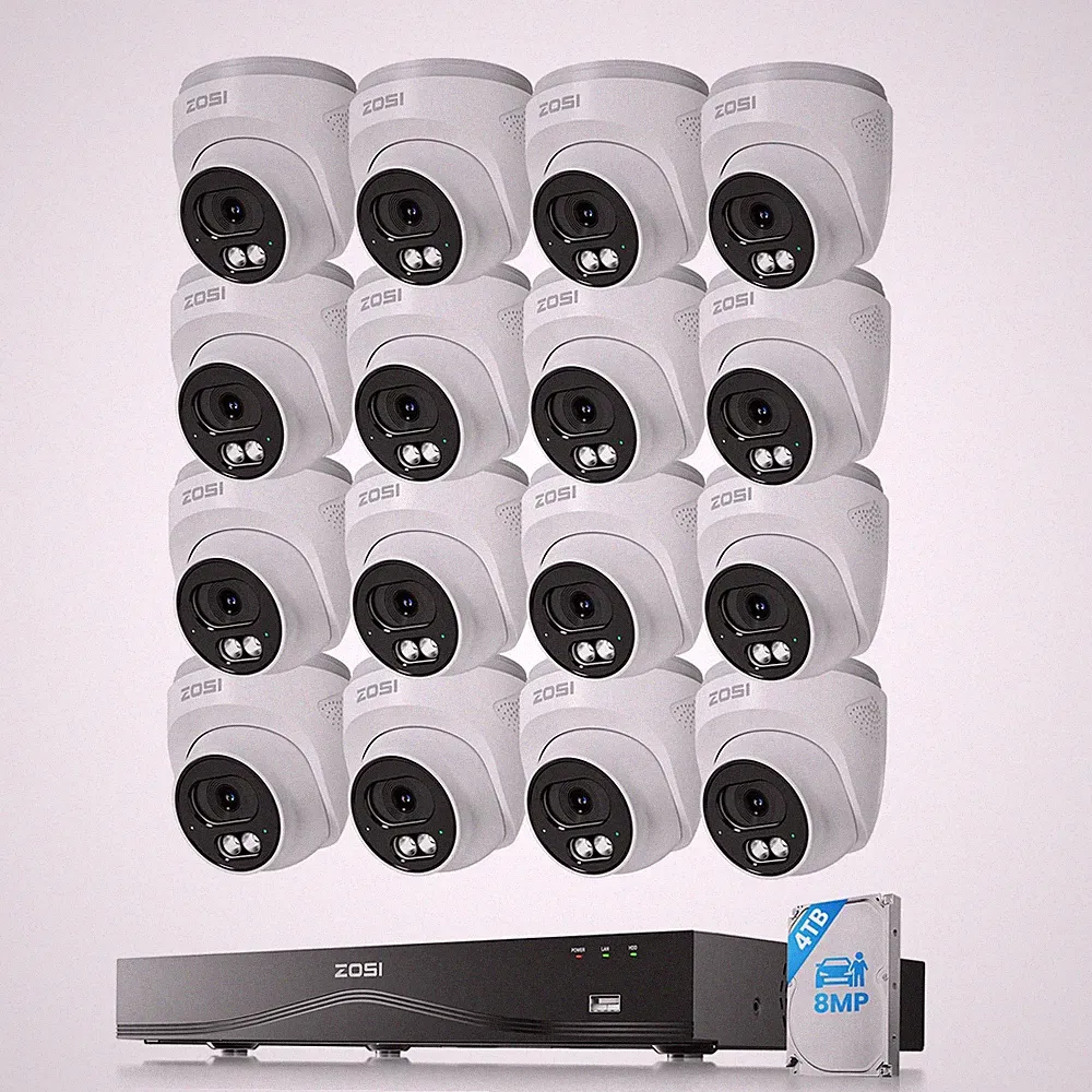 ZOSI 16CH 4K PoE Überwachungskamera Set Außen 4TB HDD NVR 16x IP Kamaras Audio