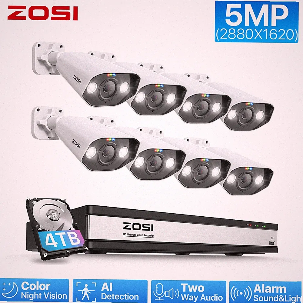 ZOSI 16CH 5MP PoE Überwachungskamera Set Aussen 4TB NVR