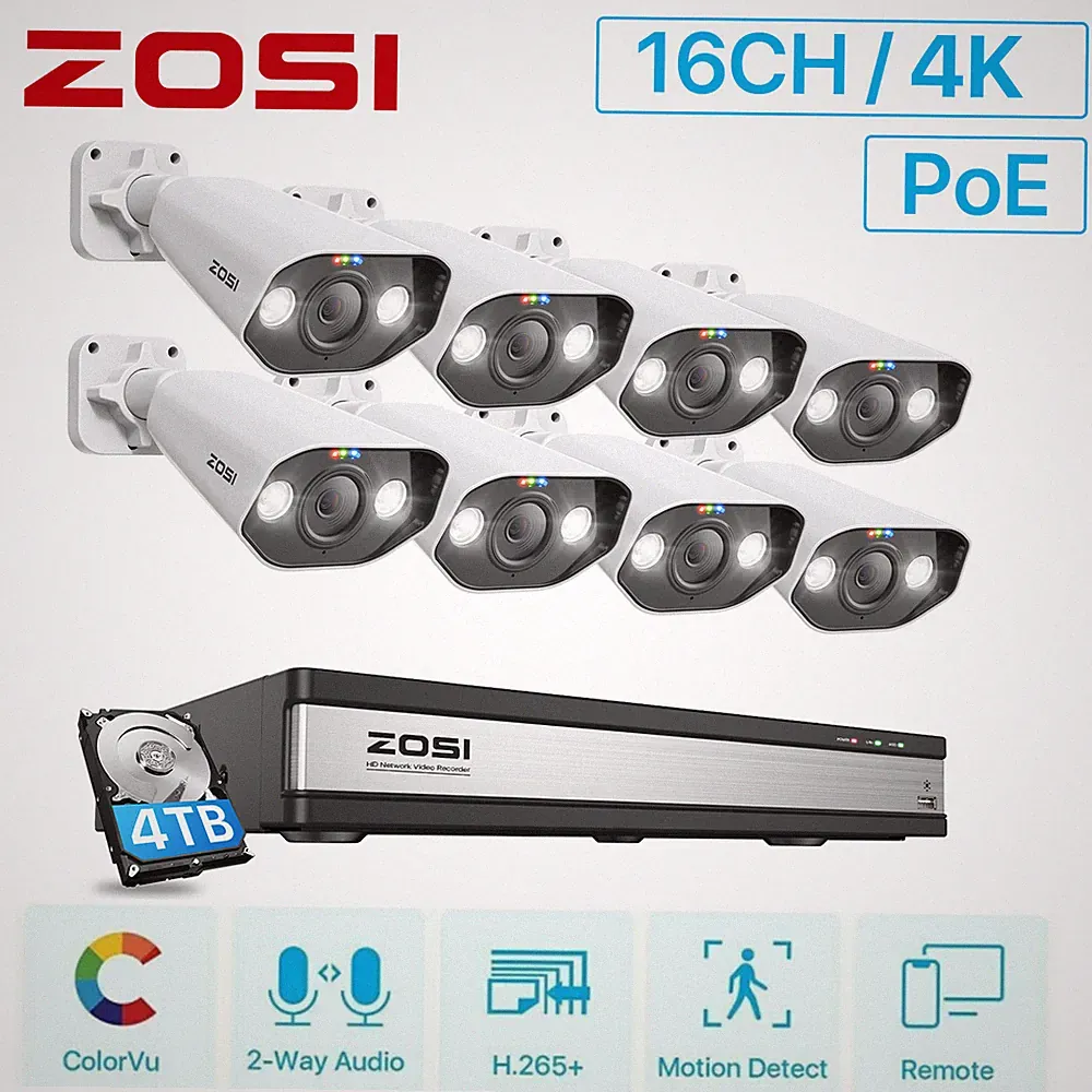 ZOSI 16CH 8MP PoE 4K NVR Set mit 4TB