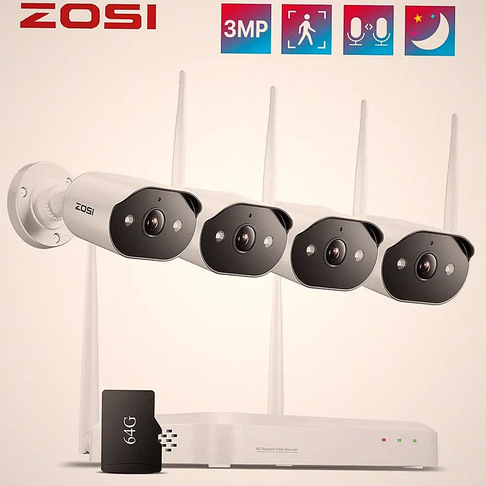 ZOSI 2K 3MP WLAN Set mit 64GB