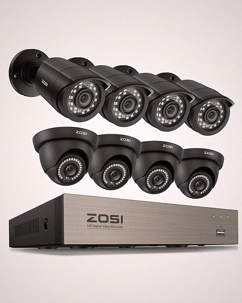 ZOSI 2MP 8CH Überwachungskamera Set Außen DVR CCTV Schwarz Kamera IR H265+ Kabel