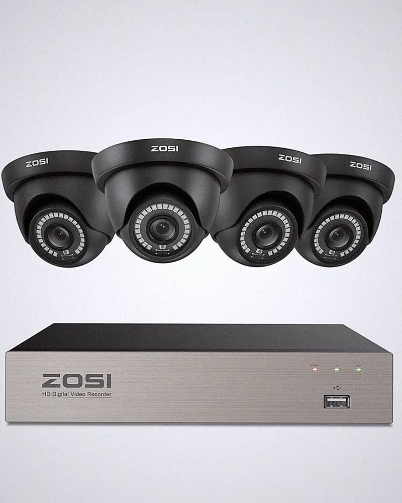 ZOSI 2MP Überwachung Kamera Set Außen DVR CCTV Schwarz Dome Kamera IR Nachtsicht