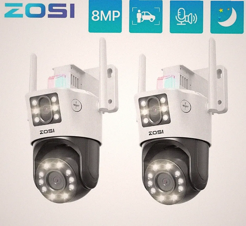 ZOSI 2x 8MP Dual Lens WLAN Überwachungskamera Außen PT 8xHybrid Zoom 2Wege Audio