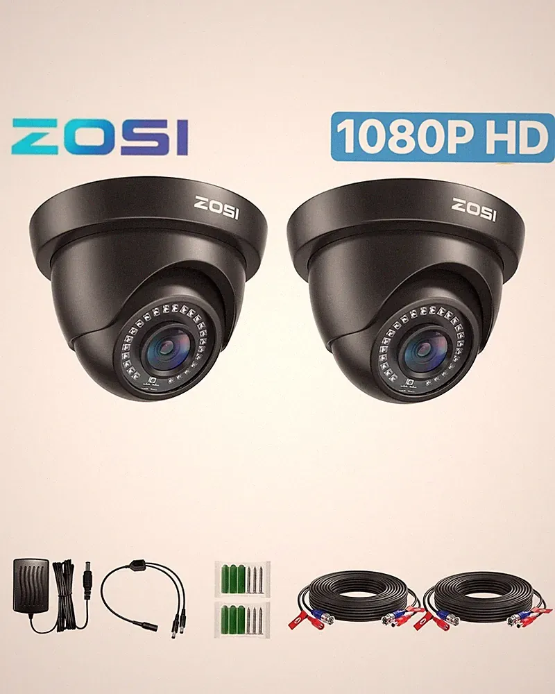 ZOSI 2x2MP Außen Dome Überwachungskamera TVI mit Kabel Netzteil Für CCTV DVR Set