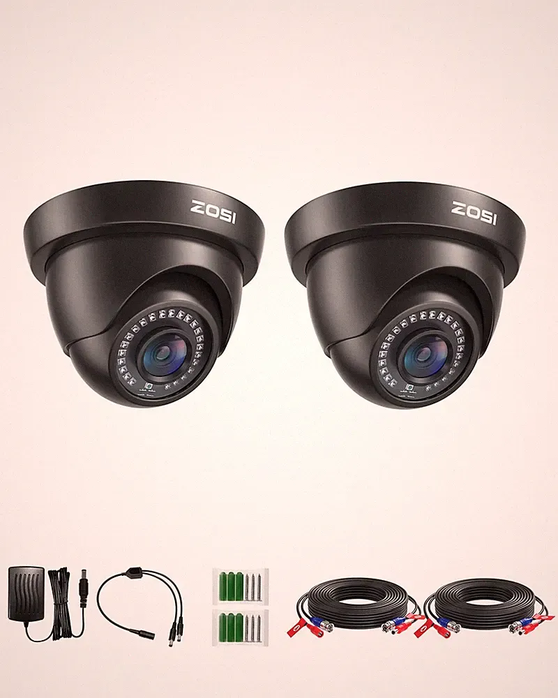 ZOSI 2x2MP TVI Dome IR Überwachungskamera mit Kabel Netzteil für CCTV DVR WieNeu