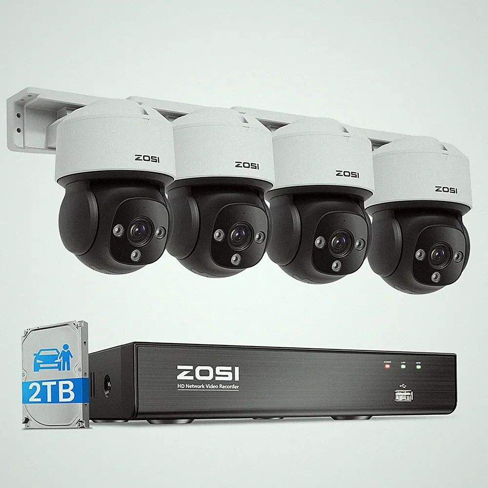 ZOSI 360° PTZ 8MP PoE Überwachungskamera Set Außen 8CH 2TB NVR 2-Wege-Audio KI