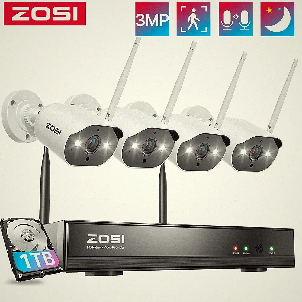 ZOSI 3MP WLAN Überwachungskamera Set Außen HDD NVR