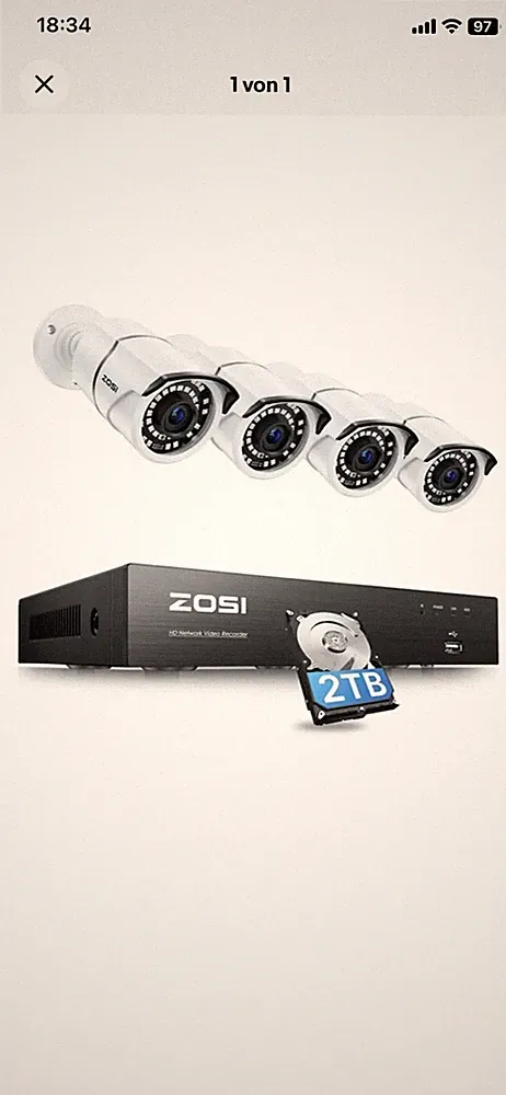 ZOSI 4K Außen Überwachungskamera Set 4CH 4K 2TB HDD DVR, 4X 8MP Kamera
