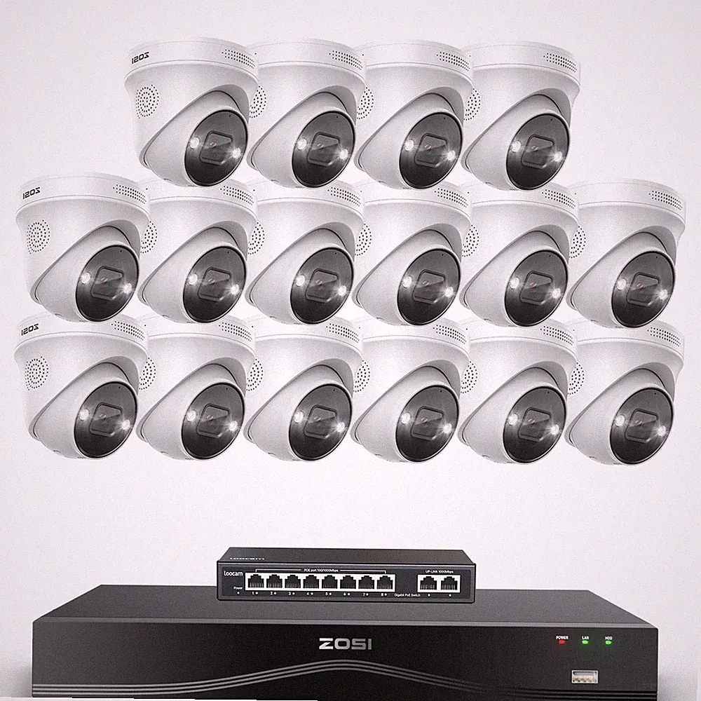 ZOSI 4K PoE Überwachungskamera Außen Set mit 16CH 4TB NVR 8 Port Netzwerk Switch