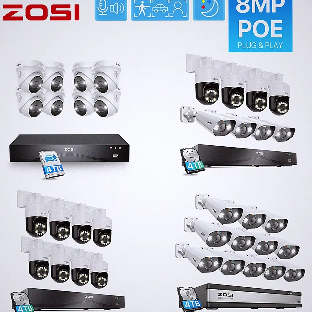 ZOSI 4K PoE Überwachungskamera Set Aussen 16CH 4TB 8MP NVR Bewegungserkennung