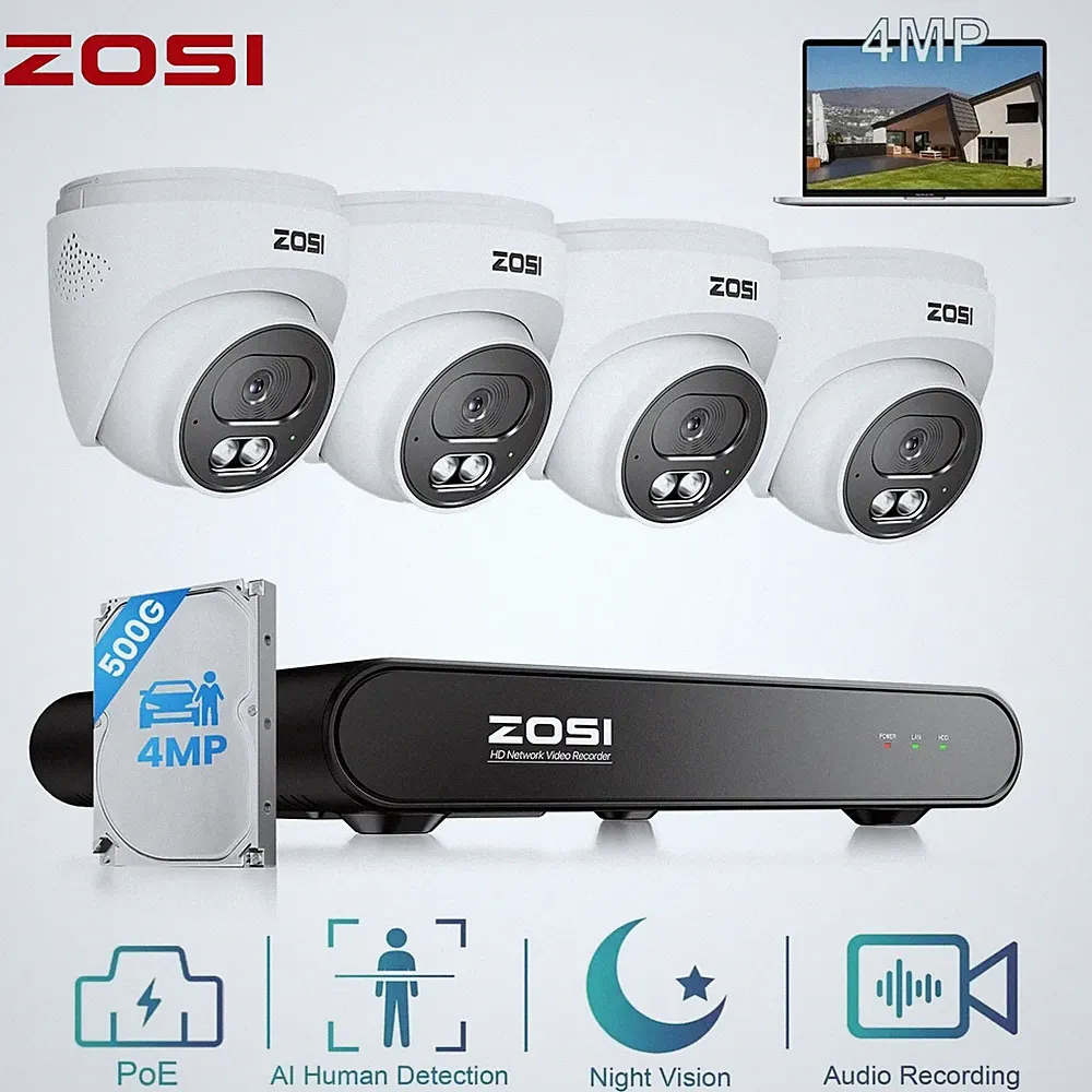 ZOSI 4MP AI PoE Set mit 4 Kameras