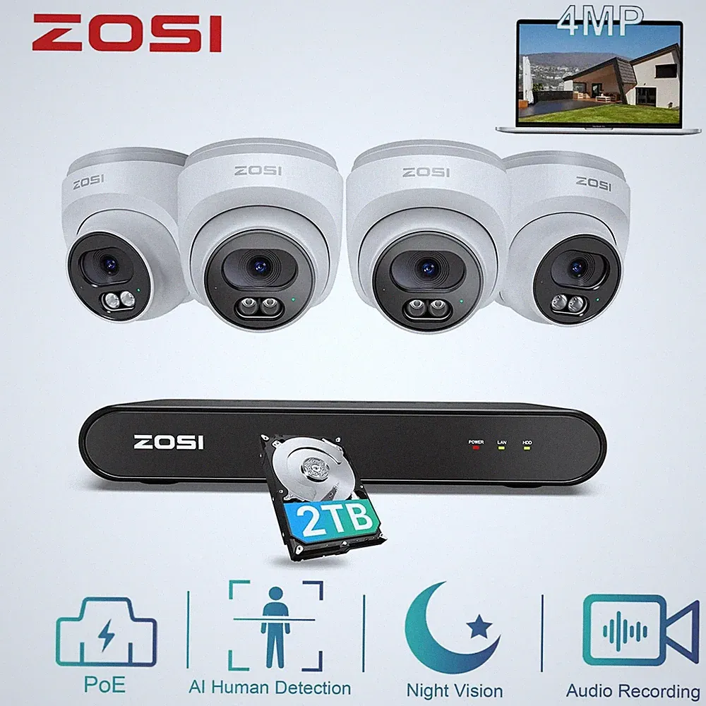 ZOSI 4MP PoE Überwachungskamera Set 8CH 2TB NVR
