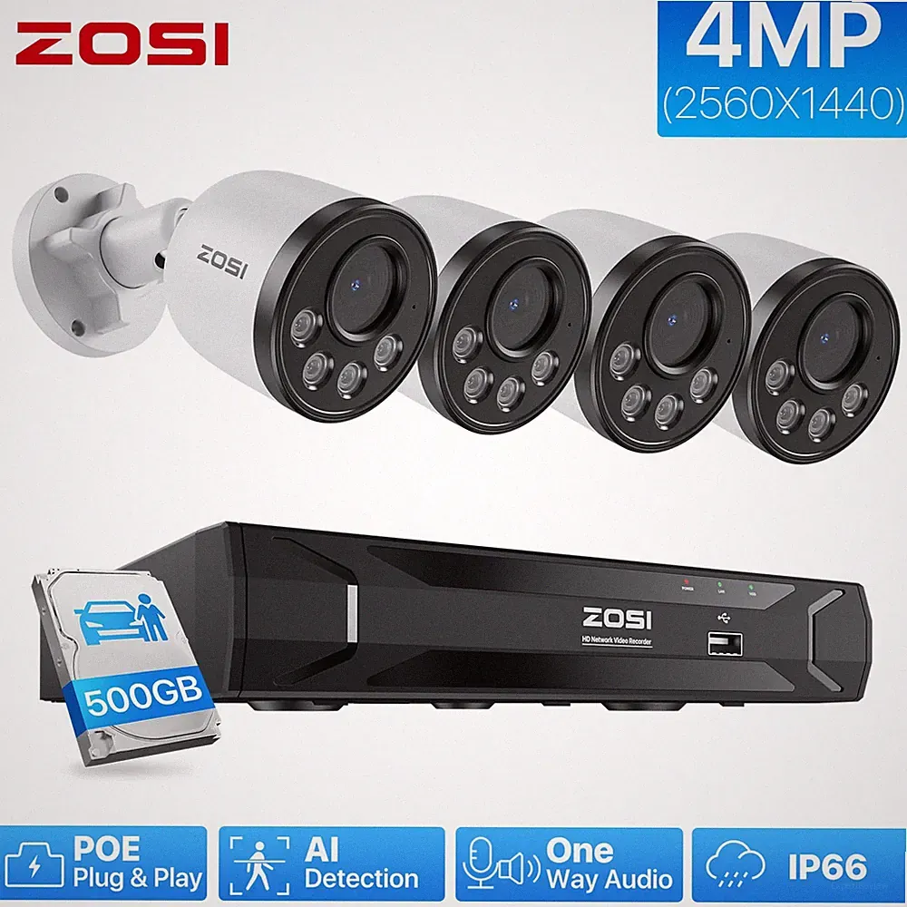 ZOSI 4MP PoE Überwachungskamera Set 500GB NVR