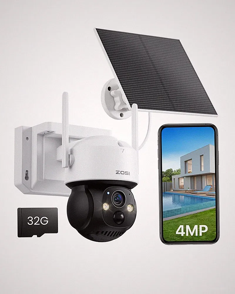 ZOSI 4MP Wireless Solar Überwachungskamera Outdoor, Akku WiFi CCTV weiß