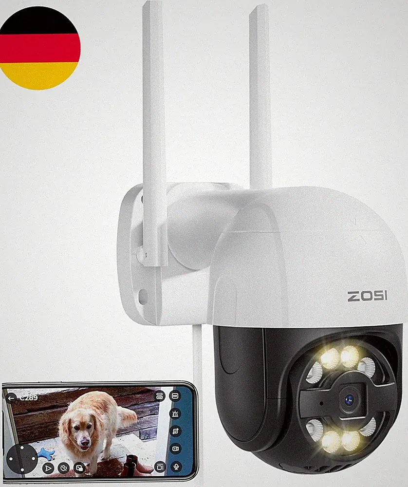 ZOSI 4MP WLAN Überwachungskamera Außen Mit Plug-In Strom, 360° Pan & Tilt, KI Pe
