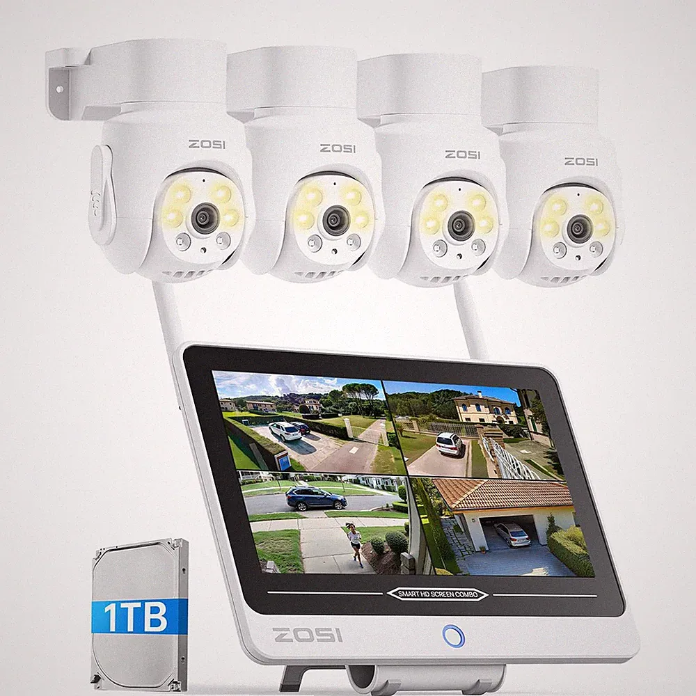 ZOSI 5MP Funk Überwachungskamera Set Außen 8CH NVR 1TB WiFi 6 PTZ Schwenkbar Ton