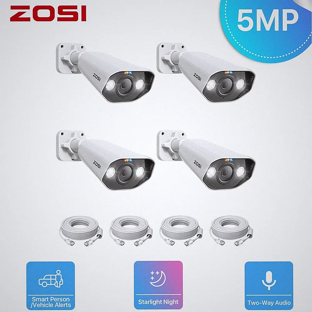 ZOSI 5MP PoE Überwachungskamera Aussen 4 PoE Kameras mit LAN Kabel für ZOSI NVR