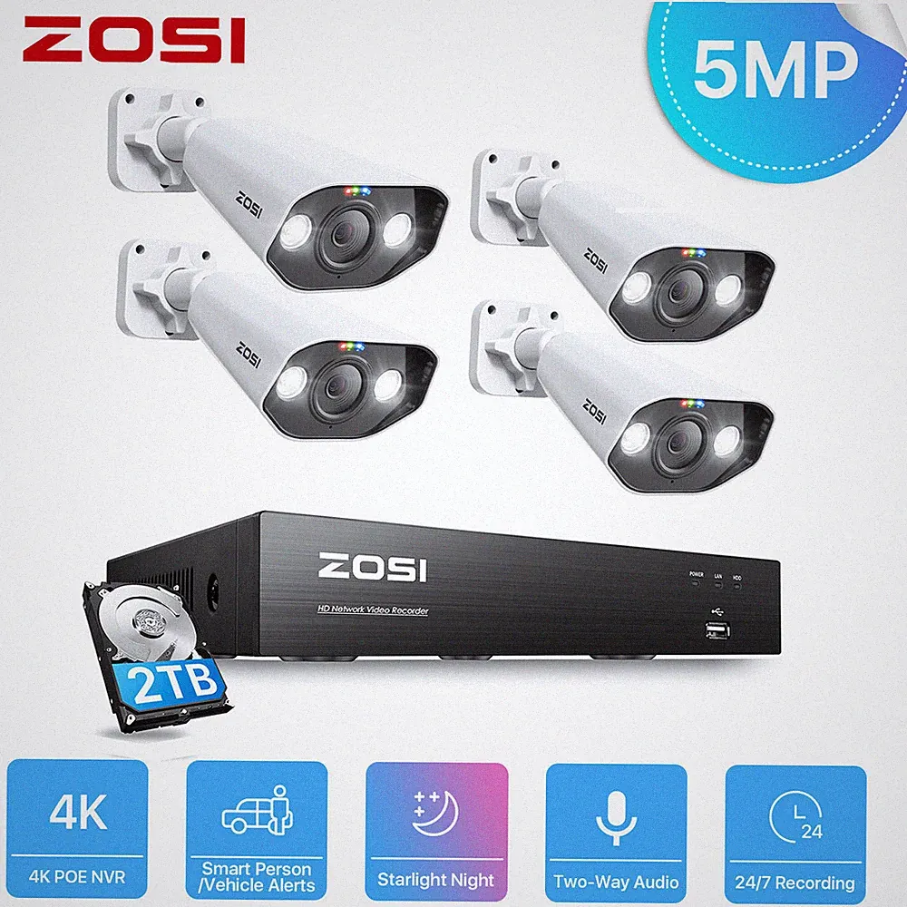 ZOSI 5MP PoE Set 8CH 2TB NVR Farbnachtsicht