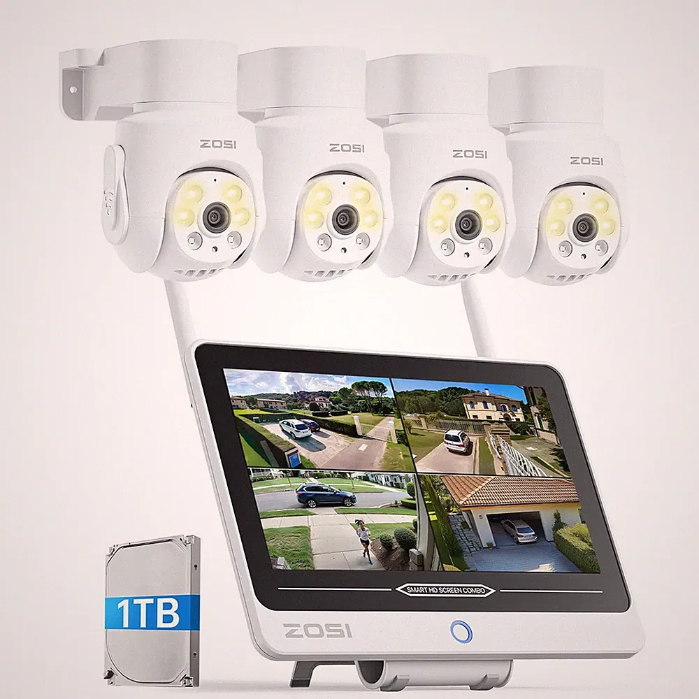 ZOSI 5MP WLAN Überwachungskamera Set Außen 8CH 1TB Monitor PTZ IP Kamera Audio