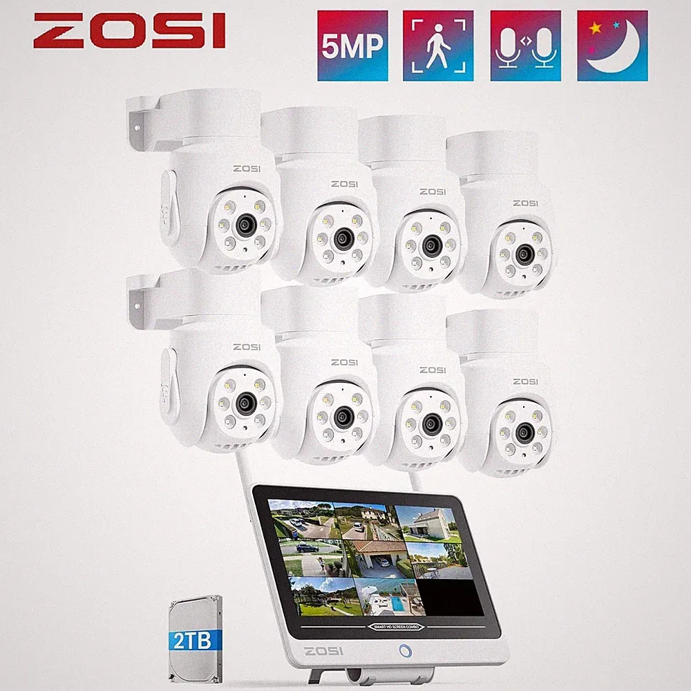 ZOSI 5MP WLAN Überwachungskamera Set Außen 8CH 2TB Monitor PTZ Kameras WIENEU
