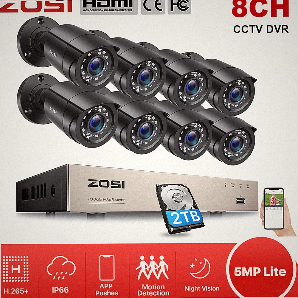 ZOSI 8CH 5MP Lite DVR 2MP Außen Überwachungskamera Set CCTV Kamera IR Nachtsicht