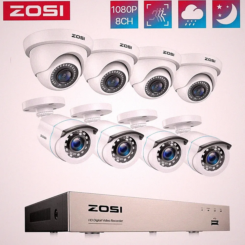 ZOSI 8CH 1080P Überwachungskamera Set Außen CCTV DVR 8x TVI Kameras Ohne HDD IR