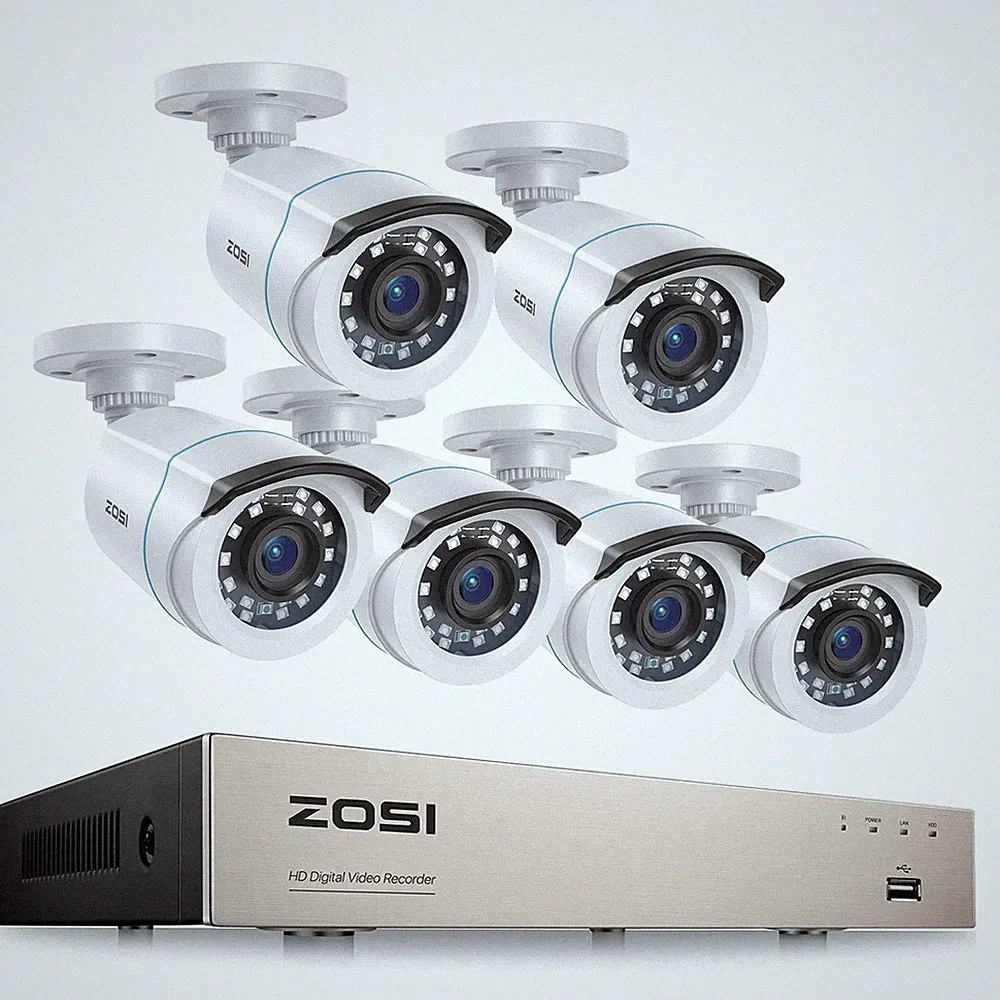 ZOSI 8CH 2MP 1080P Überwachungskamera Set Außen DVR 6x Sicherheit Kameras H265+