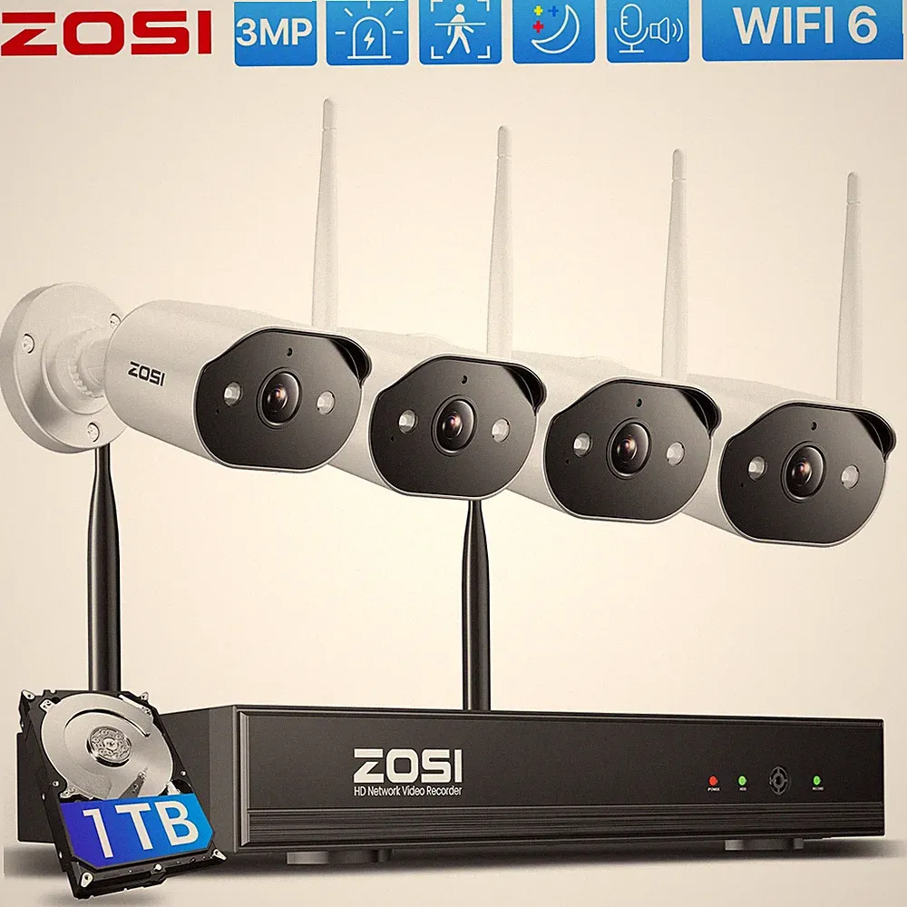 ZOSI 8CH 3MP WLAN NVR Set 4 Kameras