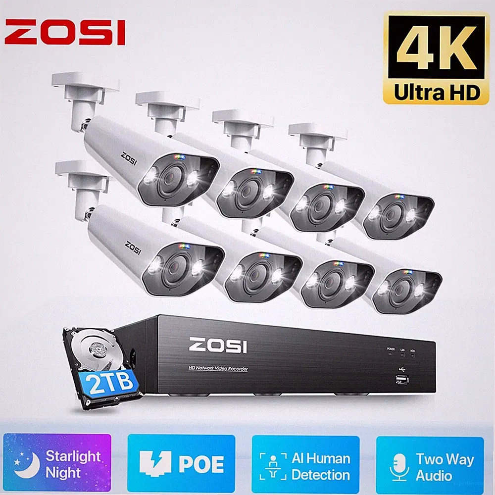 ZOSI 8CH 4K Überwachungskamera Set Aussen Videoüberwachung 8MP Kamera NVR 24/7
