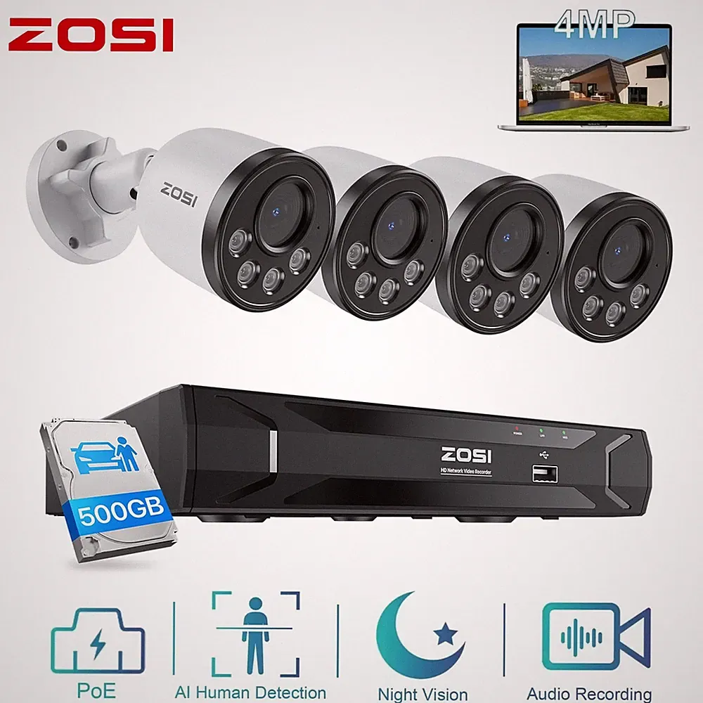 ZOSI 8CH 4MP PoE Überwachungskamera Set
