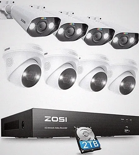 ZOSI 8CH 5MP POE NVR Überwachungskamera Set Außen 2TB NVR 4K Audio AI Erkennung