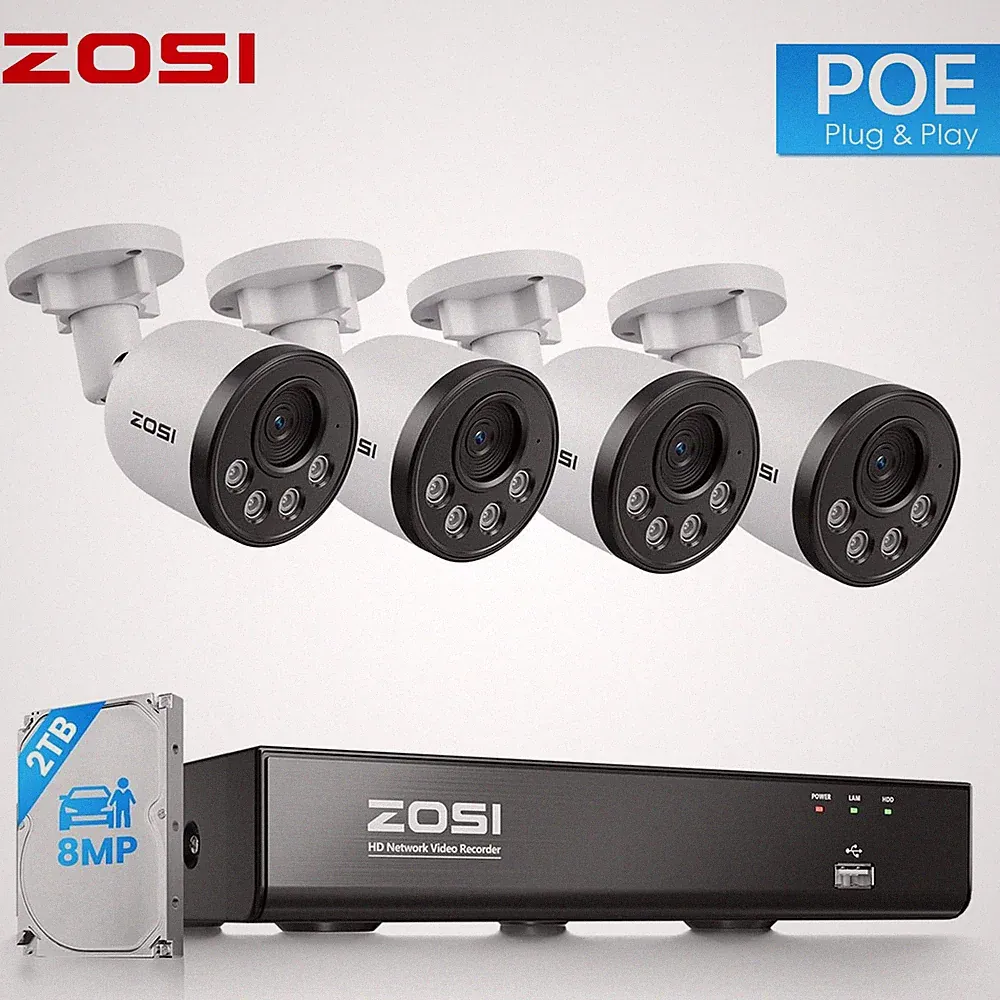 ZOSI 8CH 8MP PoE Überwachungskamera Set Außen 2TB NVR 4K IR Nachtsicht KI