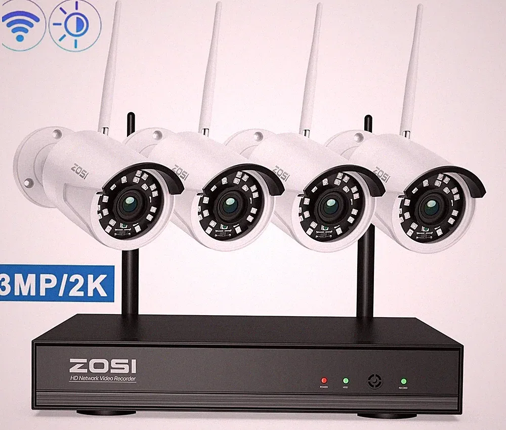 ZOSI 8CH 3MP WLAN NVR Set 4 Kameras