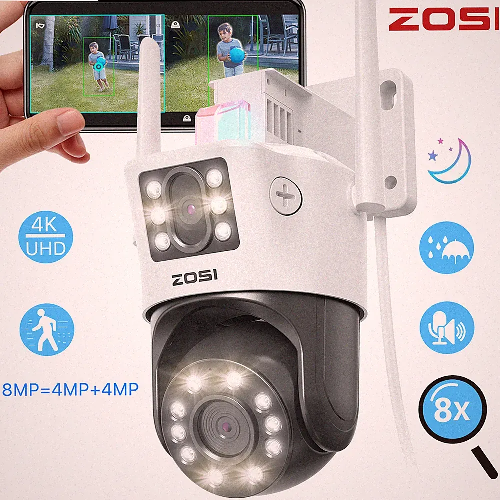 ZOSI 8MP PT WLAN Überwachungskamera Außen Dual Objektiv