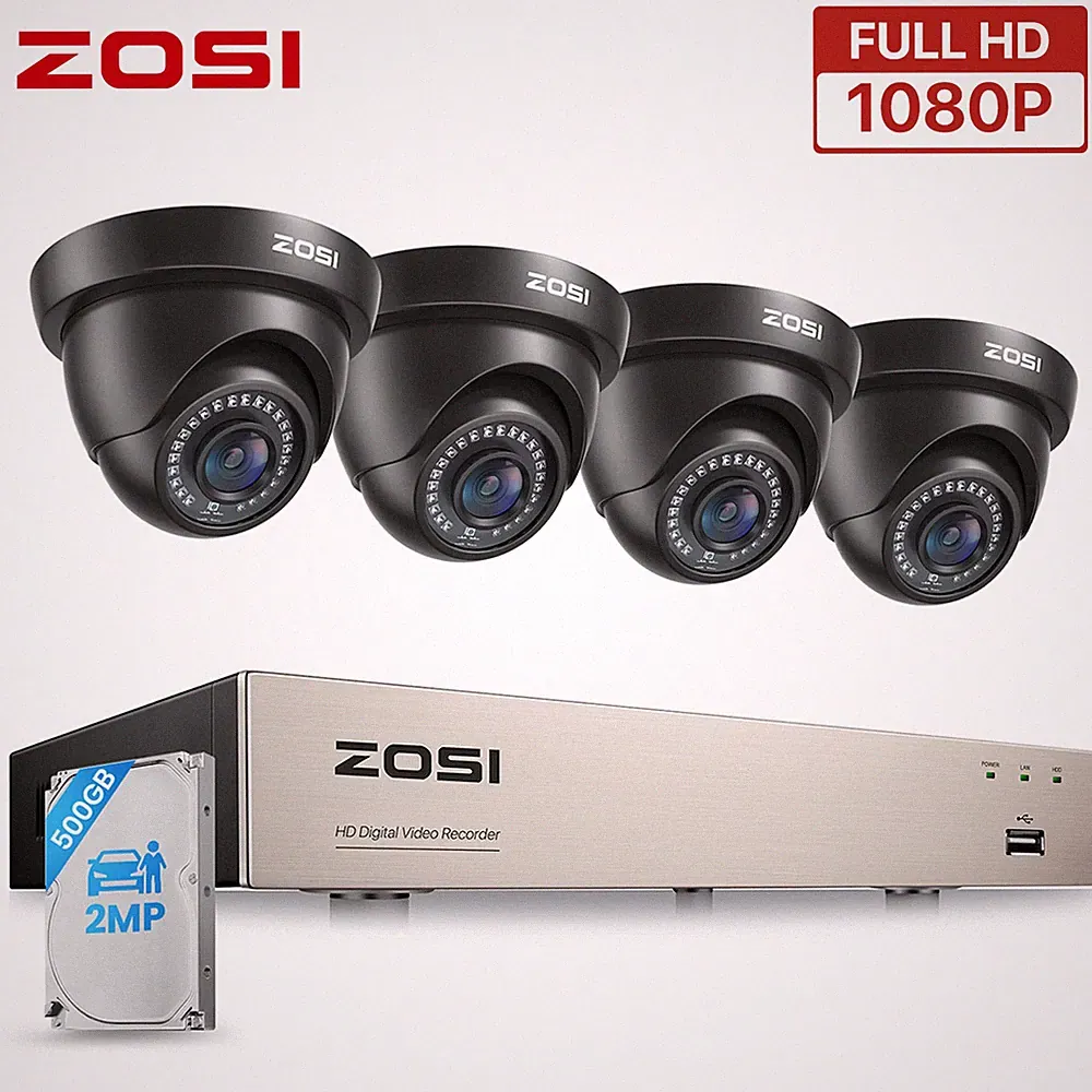 ZOSI CCTV 8CH 1080P DVR Überwachungskamera Set 4x Außen IR Kamera 500GB H.265+