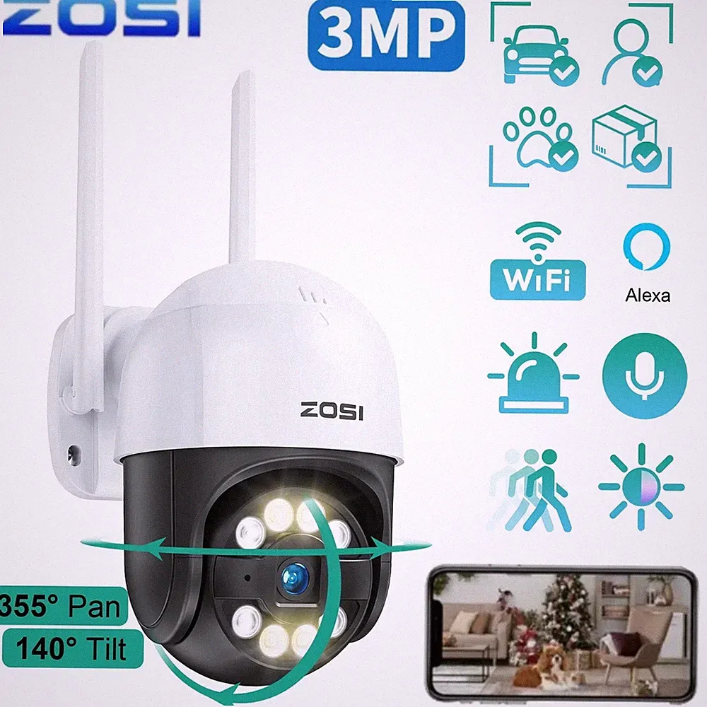 ZOSI HD 2MP 3MP Außen WLAN Überwachungskamera WiFi IP Kamera PTZSchwenkbar H265+