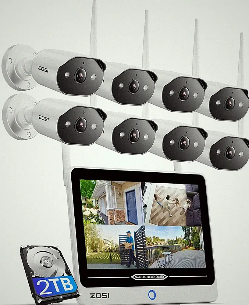 ZOSI WIFI 6 3MP Überwachungskamera Set Außen 8CH 2TB Monitor 8X IP Kameras H265+