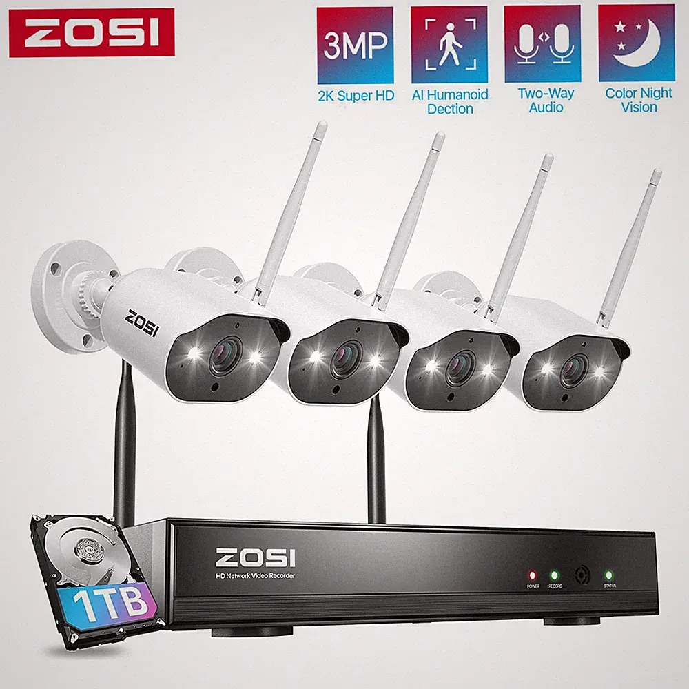 ZOSI WLAN Set 8CH 1TB NVR 4x 3MP PTZ Kameras