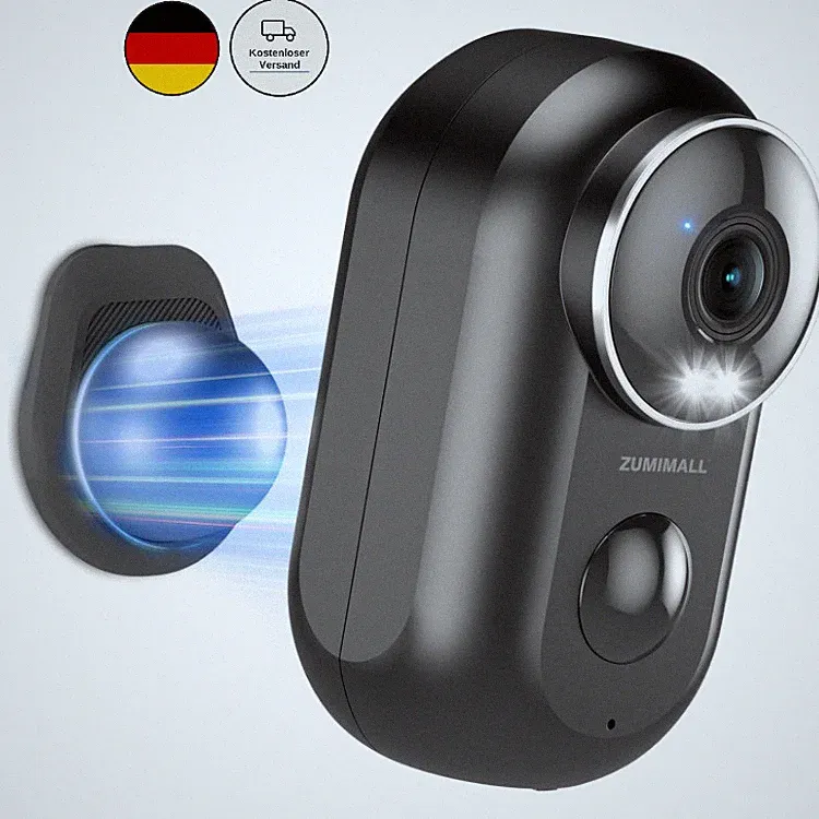 ZUMIMALL Überwachungskamera Schwarz, Akku, WLAN, 2K Nachtsicht, , für Innen