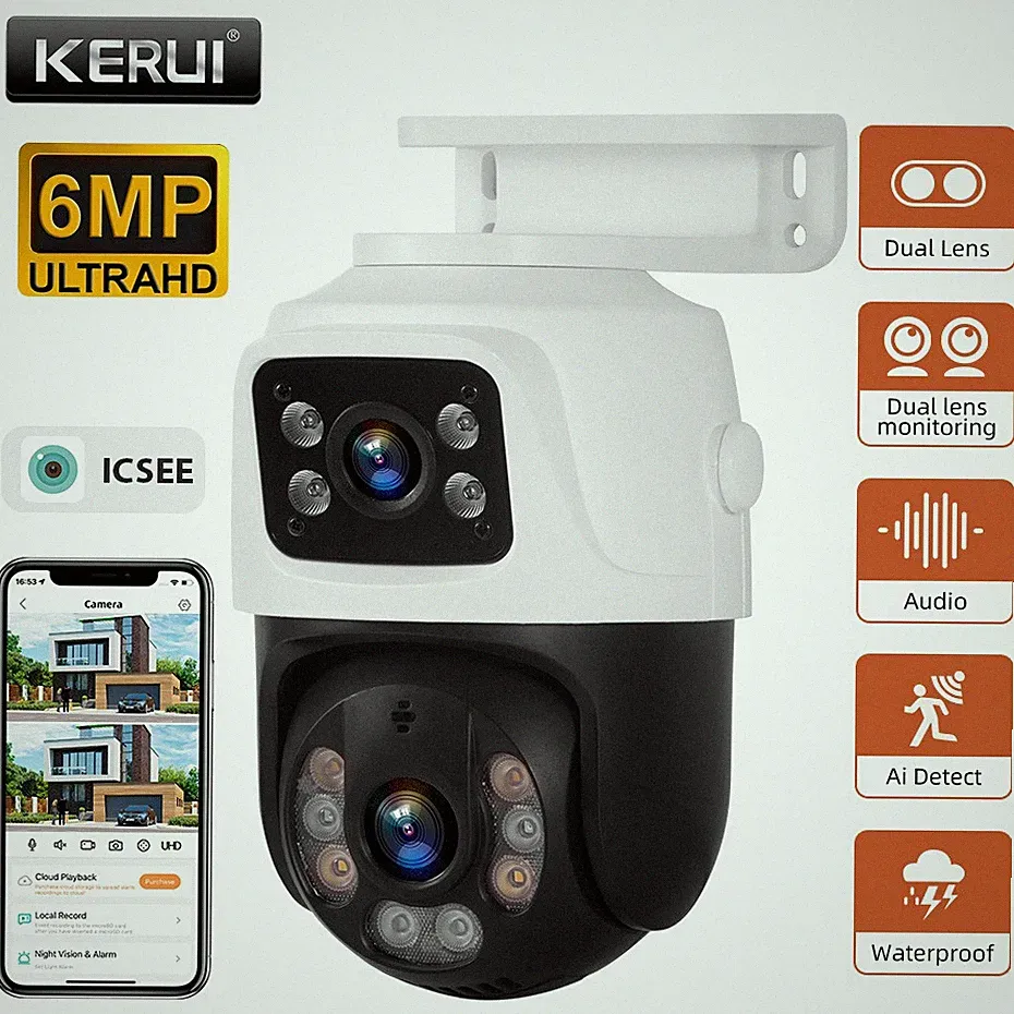Zwei Objektive PoE Kamera 6MP 18m Netzwerkkabel Wetterfest Außen CCTV Kamera